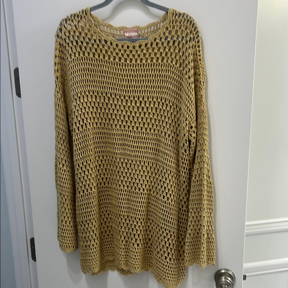 Show Me Your MuMu Tan crochet Crew Neck coverup